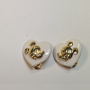 Wendy Gail Disney Mickey Mouse white enamel heart earrings.